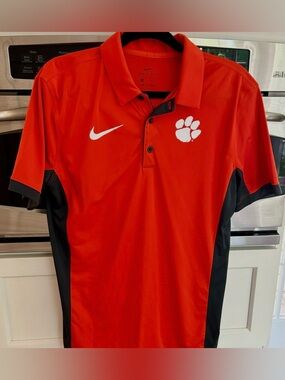 Clemson Tigers Nike Men's Polo Shirt  Orange Gray EUC, Size small